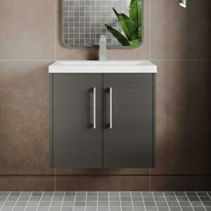 Hudson Reed - Juno Wall Hung 2-Door Vanity Unit with Basin 2 600mm Wide - Graphite Grey Hudson Reed - Juno Wall Hung 2-Door Vanity Unit with Basin 2 600mm Wide - Graphite Grey