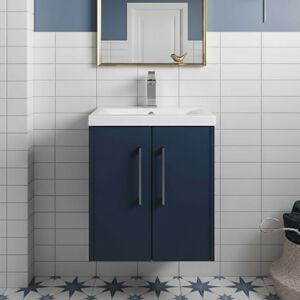 Hudson Reed - Juno Wall Hung 2-Door Vanity Unit with Basin 3 500mm Wide - Midnight Blue Hudson Reed - Juno Wall Hung 2-Door Vanity Unit with Basin 3 500mm Wide - Midnight Blue