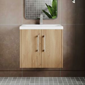 Hudson Reed - Juno Wall Hung 2-Door Vanity Unit with Basin 3 600mm Wide - Autumn Oak Hudson Reed - Juno Wall Hung 2-Door Vanity Unit with Basin 3 600mm Wide - Autumn Oak