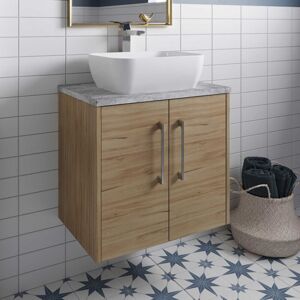 Hudson Reed - Juno Wall Hung 2-Door Vanity Unit with Bellato Grey Worktop 600mm Wide - Autumn Oak Hudson Reed - Juno Wall Hung 2-Door Vanity Unit with Bellato Grey Worktop 600mm Wide - Autumn Oak