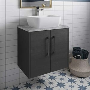 Hudson Reed - Juno Wall Hung 2-Door Vanity Unit with Bellato Grey Worktop 600mm Wide - Graphite Grey Hudson Reed - Juno Wall Hung 2-Door Vanity Unit with Bellato Grey Worktop 600mm Wide - Graphite Grey
