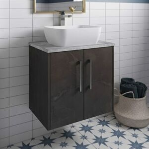 Hudson Reed - Juno Wall Hung 2-Door Vanity Unit with Bellato Grey Worktop 600mm Wide - Metallic Slate Hudson Reed - Juno Wall Hung 2-Door Vanity Unit with Bellato Grey Worktop 600mm Wide - Metallic Slate