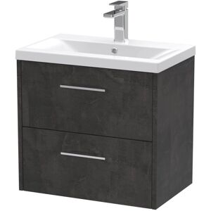 Juno Matt Metallic Slate 600mm Wall Hung 2 Drawer Vanity Unit and Mid Edge Ceramic Basin - JNU2624A - Hudson Reed Juno Matt Metallic Slate 600mm Wall Hung 2 Drawer Vanity Unit and Mid Edge Ceramic Basin - JNU2624A - Hudson Reed
