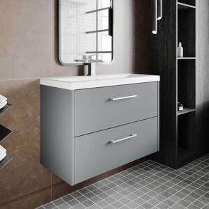 Hudson Reed - Juno Matt Coastal Grey 800mm Wall Hung 2 Drawer Vanity Unit and Minimalist Ceramic Basin - JNU2326B Hudson Reed - Juno Matt Coastal Grey 800mm Wall Hung 2 Drawer Vanity Unit and Minimalist Ceramic Basin - JNU2326B