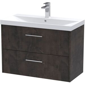 Juno Matt Metallic Slate 800mm Wall Hung 2 Drawer Vanity Unit and Thin Edge Ceramic Basin - JNU2626D - Hudson Reed Juno Matt Metallic Slate 800mm Wall Hung 2 Drawer Vanity Unit and Thin Edge Ceramic Basin - JNU2626D - Hudson Reed