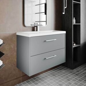 Hudson Reed - Juno Matt Coastal Grey 800mm Wall Hung 2 Drawer Vanity Unit and Curved Ceramic Basin - JNU2326G Hudson Reed - Juno Matt Coastal Grey 800mm Wall Hung 2 Drawer Vanity Unit and Curved Ceramic Basin - JNU2326G