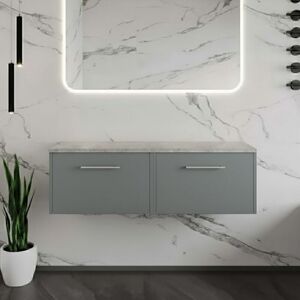 Hudson Reed - Juno Wall Hung 2-Drawer Vanity Unit with Bellato Grey Worktop 1200mm Wide - Coastal Grey Hudson Reed - Juno Wall Hung 2-Drawer Vanity Unit with Bellato Grey Worktop 1200mm Wide - Coastal Grey