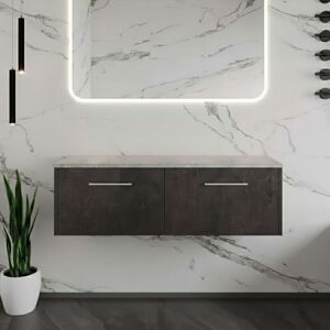 Hudson Reed - Juno Wall Hung 2-Drawer Vanity Unit with Bellato Grey Worktop 1200mm Wide - Metallic Slate Hudson Reed - Juno Wall Hung 2-Drawer Vanity Unit with Bellato Grey Worktop 1200mm Wide - Metallic Slate