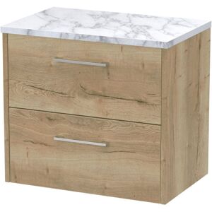 Hudson Reed - Juno Wall Hung 2-Drawer Vanity Unit with Carrera Marble Worktop 600mm Wide - Autumn Oak Hudson Reed - Juno Wall Hung 2-Drawer Vanity Unit with Carrera Marble Worktop 600mm Wide - Autumn Oak
