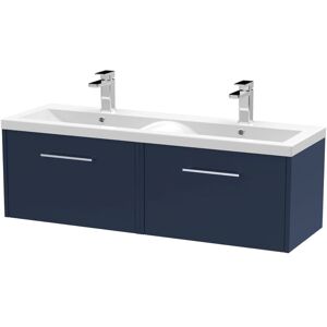 Juno Satin Midnight Blue 1200mm Wall Hung 2 Drawer Vanity Unit and Twin Ceramic Basins - JNU2922F - Hudson Reed Juno Satin Midnight Blue 1200mm Wall Hung 2 Drawer Vanity Unit and Twin Ceramic Basins - JNU2922F - Hudson Reed