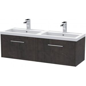 Juno Matt Metallic Slate 1200mm Wall Hung 2 Drawer Vanity Unit and Twin Polymarble Basins - JNU2622C - Hudson Reed Juno Matt Metallic Slate 1200mm Wall Hung 2 Drawer Vanity Unit and Twin Polymarble Basins - JNU2622C - Hudson Reed