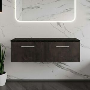 Hudson Reed - Juno Matt Metallic Slate 1200mm Wall Hung 2 Drawer Vanity Unit with Black Sparkle Worktop - JNU2622LSB2 Hudson Reed - Juno Matt Metallic Slate 1200mm Wall Hung 2 Drawer Vanity Unit with Black Sparkle Worktop - JNU2622LSB2
