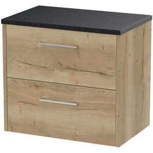Hudson Reed - Juno Autumn Oak Woodgrain 600mm Wall Hung 2 Drawer Vanity Unit with Black Sparkle Worktop - JNU1824LSB Hudson Reed - Juno Autumn Oak Woodgrain 600mm Wall Hung 2 Drawer Vanity Unit with Black Sparkle Worktop - JNU1824LSB