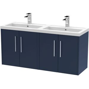 Juno Wall Hung 4-Door Vanity Unit with Double Basin 1200mm Wide - Midnight Blue - Hudson Reed Juno Wall Hung 4-Door Vanity Unit with Double Basin 1200mm Wide - Midnight Blue - Hudson Reed