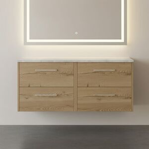 Hudson Reed - Juno Wall Hung 4-Drawer Vanity Unit with Bellato Grey Worktop 1200mm Wide - Autumn Oak Hudson Reed - Juno Wall Hung 4-Drawer Vanity Unit with Bellato Grey Worktop 1200mm Wide - Autumn Oak