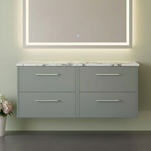 Hudson Reed - Juno Wall Hung 4-Drawer Vanity Unit with Carrera Marble Worktop 1200mm Wide - Coastal Grey Hudson Reed - Juno Wall Hung 4-Drawer Vanity Unit with Carrera Marble Worktop 1200mm Wide - Coastal Grey
