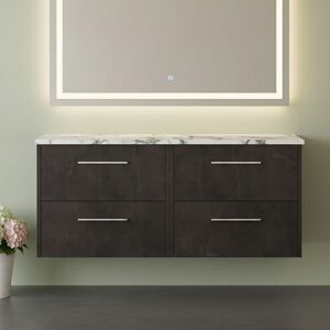 Hudson Reed - Juno Wall Hung 4-Drawer Vanity Unit with Carrera Marble Worktop 1200mm Wide - Metallic Slate Hudson Reed - Juno Wall Hung 4-Drawer Vanity Unit with Carrera Marble Worktop 1200mm Wide - Metallic Slate