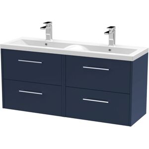 Juno Satin Midnight Blue 1200mm Wall Hung 4 Drawer Vanity Unit and Twin Ceramic Basins - JNU2924F - Hudson Reed Juno Satin Midnight Blue 1200mm Wall Hung 4 Drawer Vanity Unit and Twin Ceramic Basins - JNU2924F - Hudson Reed