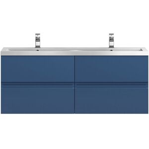 Urban Satin Blue 600mm Wall Hung 2 Drawer Vanity Unit and Twin Ceramic Basins - URB304F - Hudson Reed Urban Satin Blue 600mm Wall Hung 2 Drawer Vanity Unit and Twin Ceramic Basins - URB304F - Hudson Reed