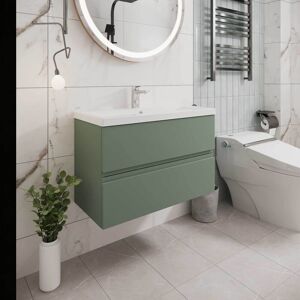 Hudson Reed - Urban Wall Hung 2-Drawer Vanity Unit with Basin 2 Satin Green - 800mm Wide Hudson Reed - Urban Wall Hung 2-Drawer Vanity Unit with Basin 2 Satin Green - 800mm Wide