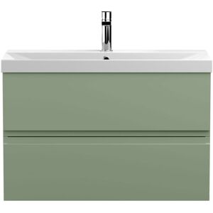 Hudson Reed - Urban Wall Hung 2-Drawer Vanity Unit with Basin 3 Satin Green - 800mm Wide Hudson Reed - Urban Wall Hung 2-Drawer Vanity Unit with Basin 3 Satin Green - 800mm Wide