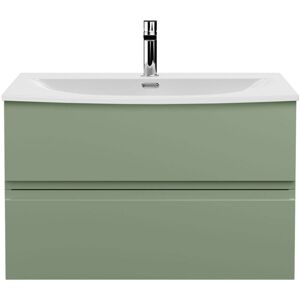 Hudson Reed - Urban Wall Hung 2-Drawer Vanity Unit with Basin 4 Satin Green - 800mm Wide Hudson Reed - Urban Wall Hung 2-Drawer Vanity Unit with Basin 4 Satin Green - 800mm Wide