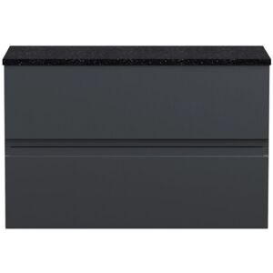 Hudson Reed - Urban Wall Hung 2-Drawer Vanity Unit with Sparkling Black Worktop 800mm Wide - Satin Anthracite Hudson Reed - Urban Wall Hung 2-Drawer Vanity Unit with Sparkling Black Worktop 800mm Wide - Satin Anthracite