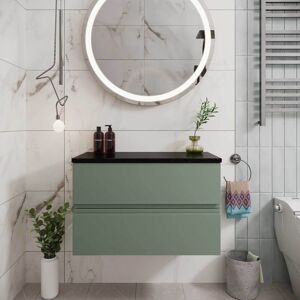 Hudson Reed - Urban Wall Hung 2-Drawer Vanity Unit with Sparkling Black Worktop 800mm Wide - Satin Green Hudson Reed - Urban Wall Hung 2-Drawer Vanity Unit with Sparkling Black Worktop 800mm Wide - Satin Green