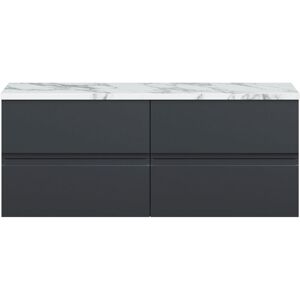 Hudson Reed - Urban Wall Hung 4-Drawer Vanity Unit with Carrera Marble Worktop 1200mm Wide - Satin Anthracite Hudson Reed - Urban Wall Hung 4-Drawer Vanity Unit with Carrera Marble Worktop 1200mm Wide - Satin Anthracite