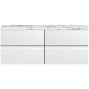 Hudson Reed - Urban Wall Hung 4-Drawer Vanity Unit with Carrera Marble Worktop 1200mm Wide - Satin White Hudson Reed - Urban Wall Hung 4-Drawer Vanity Unit with Carrera Marble Worktop 1200mm Wide - Satin White