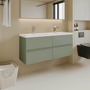 Hudson Reed - Urban Satin Green 600mm Wall Hung 2 Drawer Vanity Unit and Twin Ceramic Basins - URB804F Hudson Reed - Urban Satin Green 600mm Wall Hung 2 Drawer Vanity Unit and Twin Ceramic Basins - URB804F