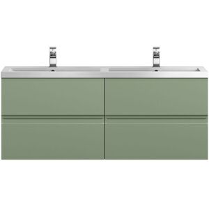 Hudson Reed - Urban Satin Green 600mm Wall Hung 2 Drawer Vanity Unit and Twin Polymarble Basins - URB804C Hudson Reed - Urban Satin Green 600mm Wall Hung 2 Drawer Vanity Unit and Twin Polymarble Basins - URB804C