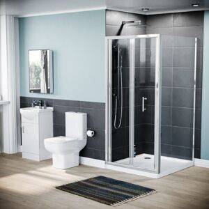 NES HOME Magna 900mm Shower Enclosure, 760mm Side Panel, 450mm Vanity Unit & Close Coupled Toilet White NES HOME Magna 900mm Shower Enclosure, 760mm Side Panel, 450mm Vanity Unit & Close Coupled Toilet White