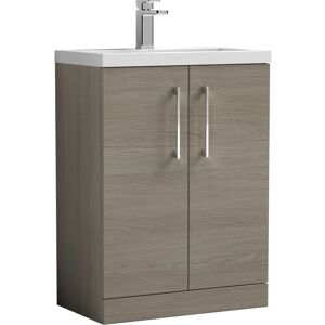 BALTERLEY Compact Floor Standing 2 Door Vanity Basin Unit with Ceramic Basin - 600mm - Woodgrain Solace Oak BALTERLEY Compact Floor Standing 2 Door Vanity Basin Unit with Ceramic Basin - 600mm - Woodgrain Solace Oak
