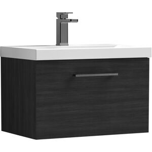 Balterley 600mm Wall Hung Bathroom 1 Drawer Vanity Unit and 1 Tap Hole Ceramic Basin, Woodgrain Black with Brushed Pewter Handle Balterley 600mm Wall Hung Bathroom 1 Drawer Vanity Unit and 1 Tap Hole Ceramic Basin, Woodgrain Black with Brushed Pewter Handle