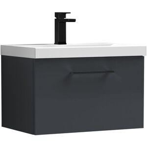 Balterley 600mm Wall Hung Bathroom 1 Drawer Vanity Unit and 1 Tap Hole Ceramic Basin, Satin Dark Grey with Black Handle Balterley 600mm Wall Hung Bathroom 1 Drawer Vanity Unit and 1 Tap Hole Ceramic Basin, Satin Dark Grey with Black Handle