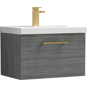 Balterley 600mm Wall Hung Bathroom 1 Drawer Vanity Unit & 1 Tap Hole Ceramic Basin, Woodgrain Anthracite & Brushed Brass Handle Balterley 600mm Wall Hung Bathroom 1 Drawer Vanity Unit & 1 Tap Hole Ceramic Basin, Woodgrain Anthracite & Brushed Brass Handle