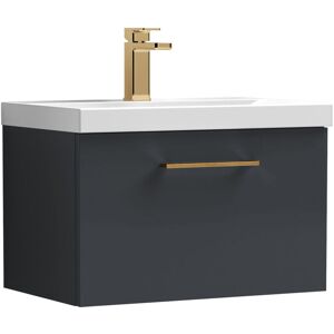 Balterley 600mm Wall Hung Bathroom 1 Drawer Vanity Unit and 1 Tap Hole Ceramic Basin, Satin Dark Grey with Brushed Bronze Handle Balterley 600mm Wall Hung Bathroom 1 Drawer Vanity Unit and 1 Tap Hole Ceramic Basin, Satin Dark Grey with Brushed Bronze Handle
