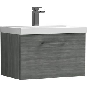 Balterley 600mm Wall Hung Bathroom 1 Drawer Vanity Unit and 1 Tap Hole Ceramic Basin, Woodgrain Anthracite with Brushed Pewter Handle Balterley 600mm Wall Hung Bathroom 1 Drawer Vanity Unit and 1 Tap Hole Ceramic Basin, Woodgrain Anthracite with Brushed Pewter Handle