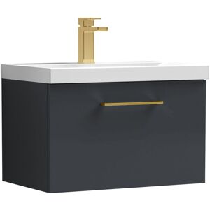 Balterley 600mm Wall Hung Bathroom 1 Drawer Vanity Unit and 1 Tap Hole Ceramic Basin, Satin Dark Grey with Brushed Brass Handle Balterley 600mm Wall Hung Bathroom 1 Drawer Vanity Unit and 1 Tap Hole Ceramic Basin, Satin Dark Grey with Brushed Brass Handle