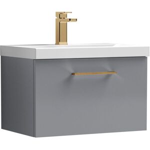 Balterley 600mm Wall Hung Bathroom 1 Drawer Vanity Unit and 1 Tap Hole Ceramic Basin, Satin Grey with Brushed Bronze Handle Balterley 600mm Wall Hung Bathroom 1 Drawer Vanity Unit and 1 Tap Hole Ceramic Basin, Satin Grey with Brushed Bronze Handle