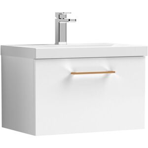 Balterley 600mm Wall Hung Bathroom 1 Drawer Vanity Unit and 1 Tap Hole Ceramic Basin, Gloss White with Copper Handle Balterley 600mm Wall Hung Bathroom 1 Drawer Vanity Unit and 1 Tap Hole Ceramic Basin, Gloss White with Copper Handle