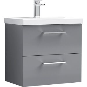 Balterley - Wall Hung 2 Drawer Vanity Unit & Mid-Edge Ceramic Basin, Satin Grey, 600mm Balterley - Wall Hung 2 Drawer Vanity Unit & Mid-Edge Ceramic Basin, Satin Grey, 600mm