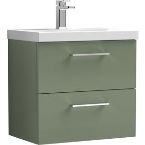 Balterley - Wall Hung 2 Drawer Vanity Unit with Mid-Edge Ceramic Basin, 600mm - Satin Green Balterley - Wall Hung 2 Drawer Vanity Unit with Mid-Edge Ceramic Basin, 600mm - Satin Green