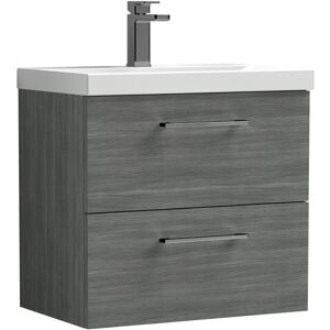Balterley 600mm Wall Hung Bathroom 2 Drawer Vanity Unit and 1 Tap Hole Ceramic Basin, Woodgrain Anthracite with Brushed Pewter Handles Balterley 600mm Wall Hung Bathroom 2 Drawer Vanity Unit and 1 Tap Hole Ceramic Basin, Woodgrain Anthracite with Brushed Pewter Handles