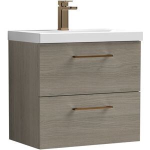 Balterley 600mm Wall Hung Bathroom 2 Drawer Vanity Unit and 1 Tap Hole Ceramic Basin, Woodgrain Mid Oak & Brushed Bronze Handles Balterley 600mm Wall Hung Bathroom 2 Drawer Vanity Unit and 1 Tap Hole Ceramic Basin, Woodgrain Mid Oak & Brushed Bronze Handles