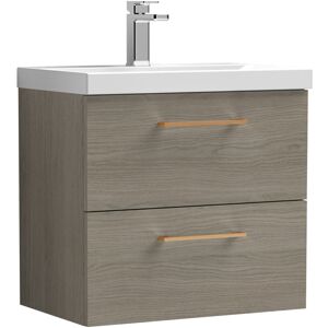 Balterley 600mm Wall Hung Bathroom 2 Drawer Vanity Unit and 1 Tap Hole Ceramic Basin, Woodgrain Mid Oak with Copper Handles Balterley 600mm Wall Hung Bathroom 2 Drawer Vanity Unit and 1 Tap Hole Ceramic Basin, Woodgrain Mid Oak with Copper Handles