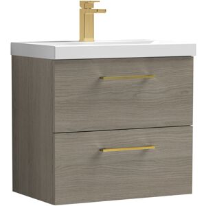 Balterley 600mm Wall Hung Bathroom 2 Drawer Vanity Unit and 1 Tap Hole Ceramic Basin, Woodgrain Mid Oak with Brushed Brass Handles Balterley 600mm Wall Hung Bathroom 2 Drawer Vanity Unit and 1 Tap Hole Ceramic Basin, Woodgrain Mid Oak with Brushed Brass Handles