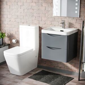 NES HOME Lydon 500mm Wall Hung Vanity Basin Unit & Square Rimless Close Coupled Toilet Grey NES HOME Lydon 500mm Wall Hung Vanity Basin Unit & Square Rimless Close Coupled Toilet Grey