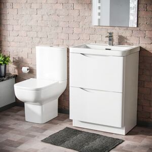 NES HOME Merton 600mm 2 Drawer Vanity Basin Unit & Close Coupled Toilet White NES HOME Merton 600mm 2 Drawer Vanity Basin Unit & Close Coupled Toilet White